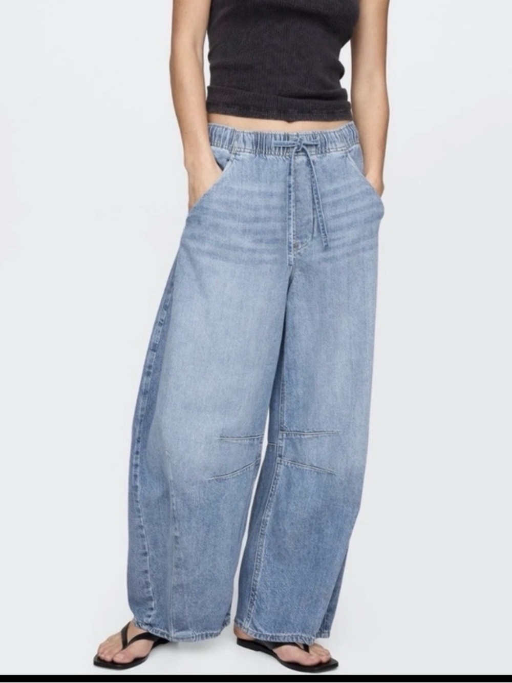 Gap Horseshoe Barrel Wide-Leg Drawstring Light Blue Denim Jeans for Women